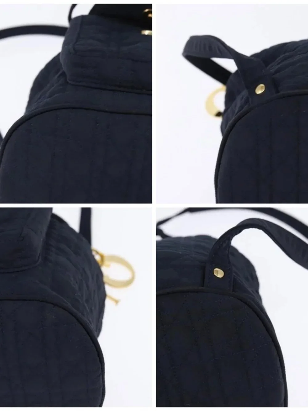 Christian Dior Canage Backpack Nylon Navy Gold Auth 146576